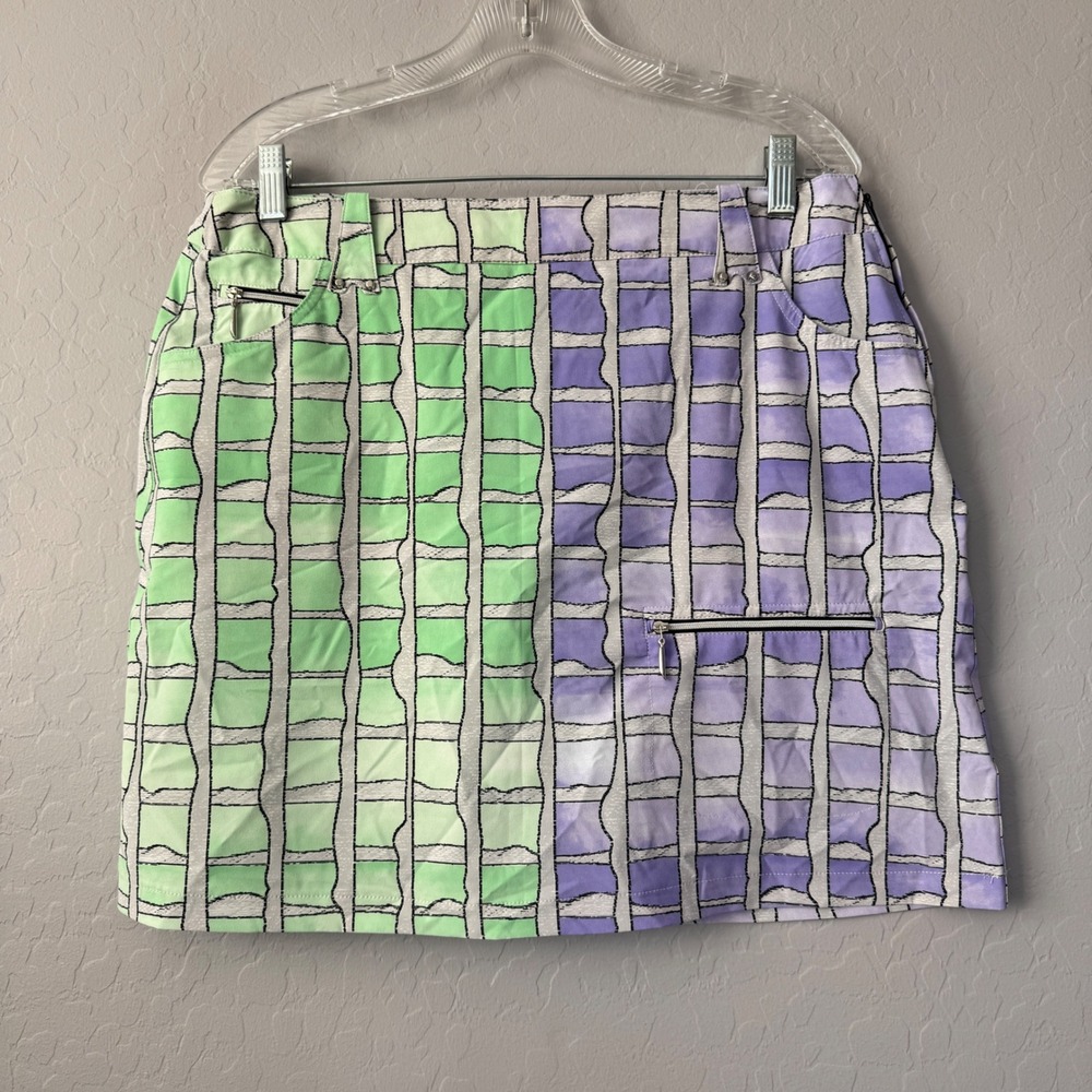 Jamie Sadock Golf Skort Women's Size 10 Green Purple Abstract Print
